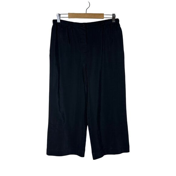 Jenni Kayne Wide Leg Silk Cropped Pants Womens Size M Black Capsule Old Money - Picture 1 of 6